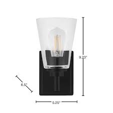 Wakefield 5.25 in. 1-Light Matte Black Modern Wall Sconce with Clear Glass Shade
