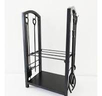 16 in. Black Metal Firewood Rack with Tool Set