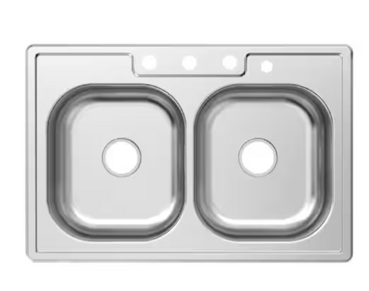 33 in. Drop-In 50_50 Double Bowl 20 Gauge Stainless Steel Kitchen Sink