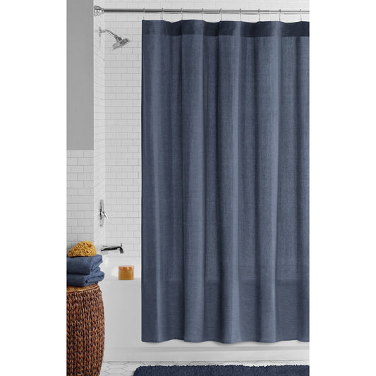 Steel Blue Waffle Weave Textured Shower Curtain