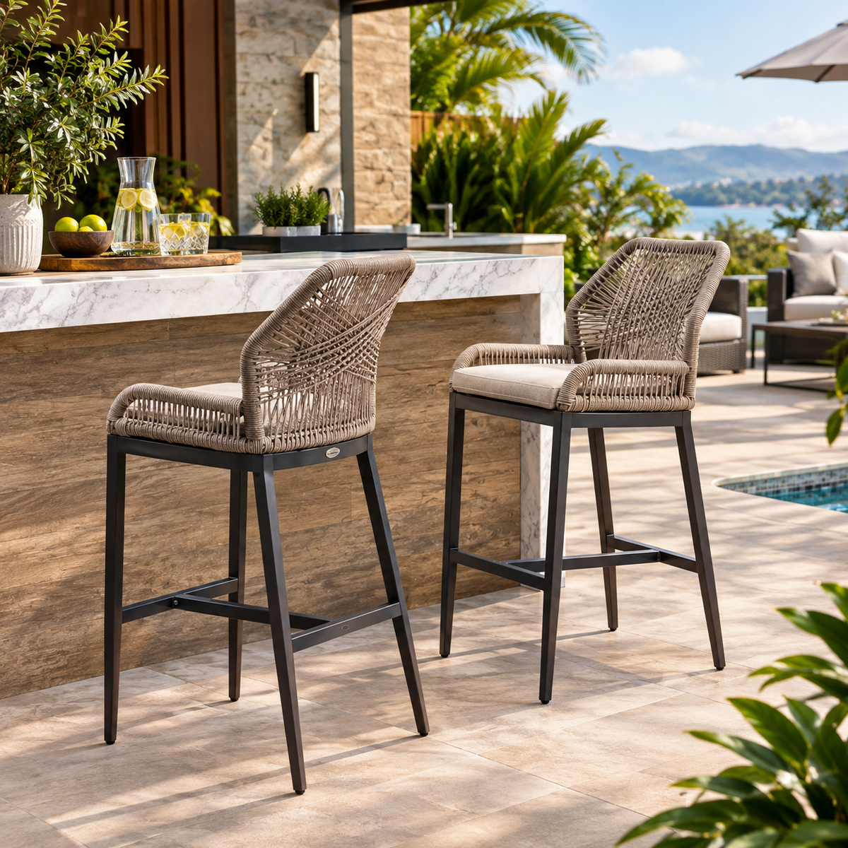 Set of 2 PURPLE LEAF outdoor bar stools