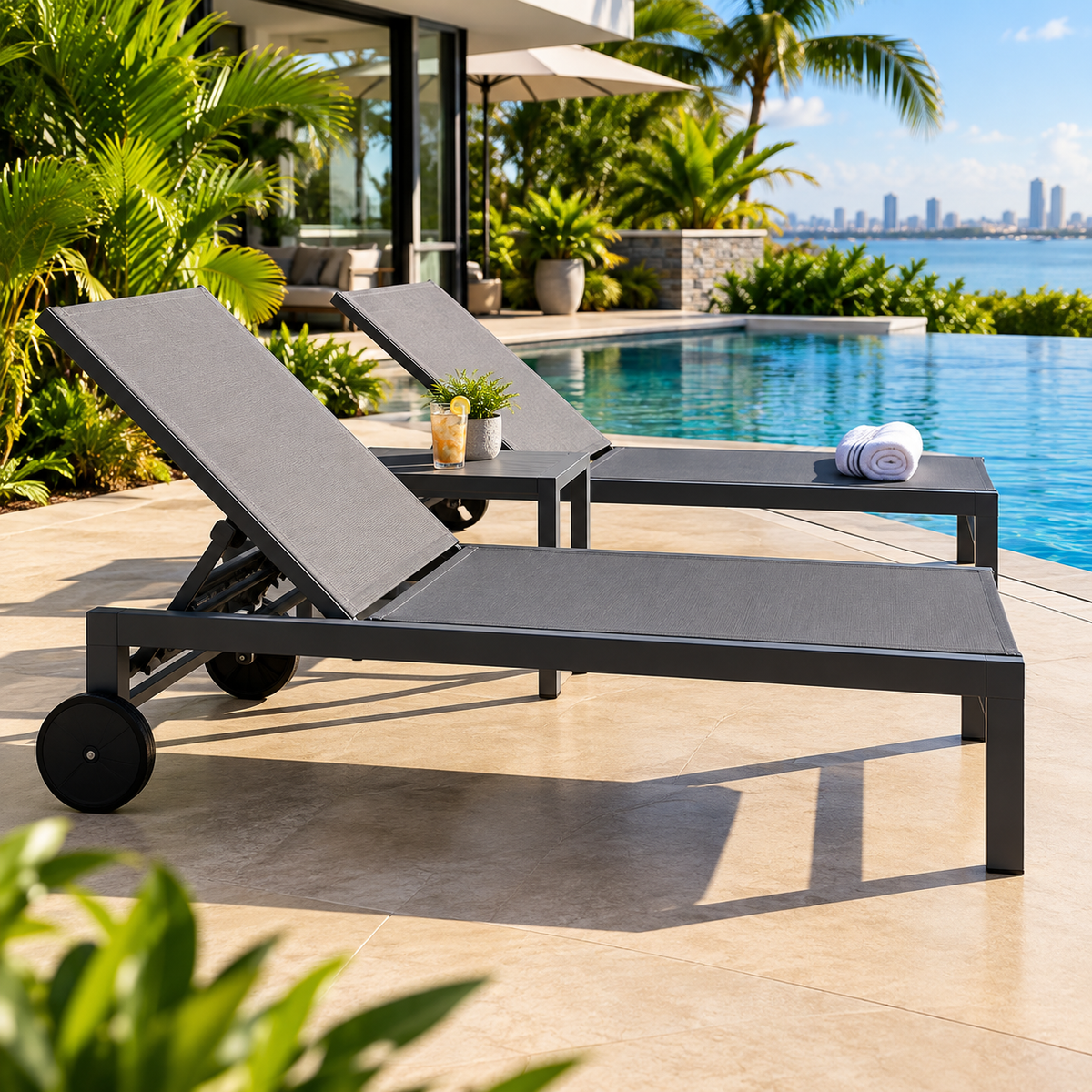 🏖️ Tumbona Reclinable para Exterior con Ruedas