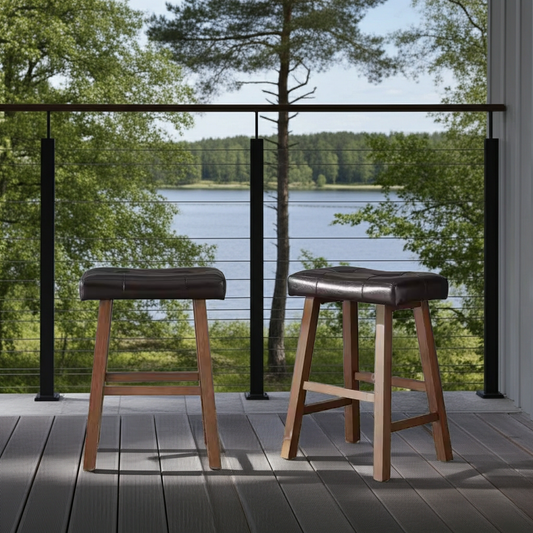 (Set of 2) DP18027 StyleWell Backless Saddle Seat Faux Leather Upholstered Counter Stool in Dark Brown