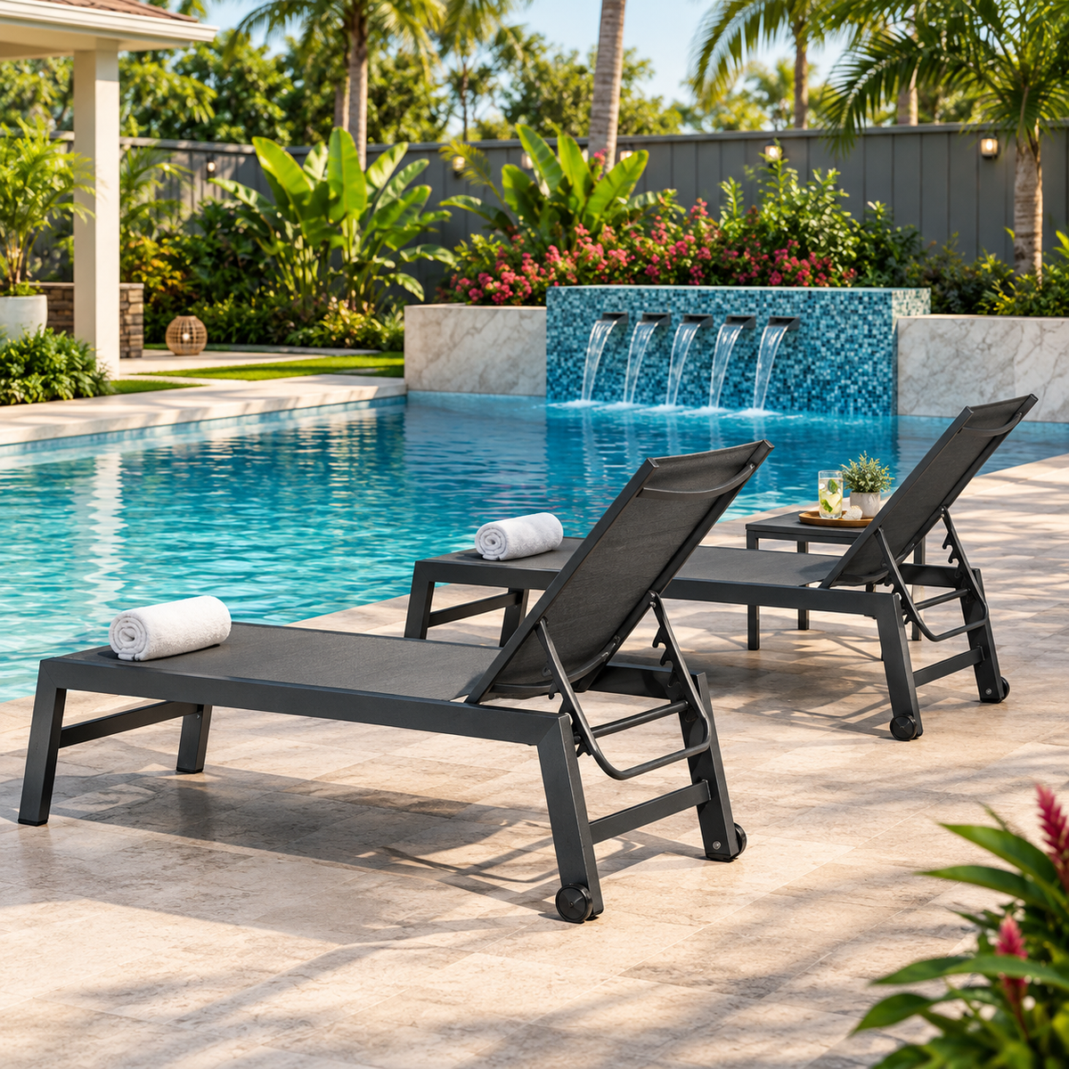 Tumbona Reclinable de Exterior Negra – Ideal para Piscina y Terraza