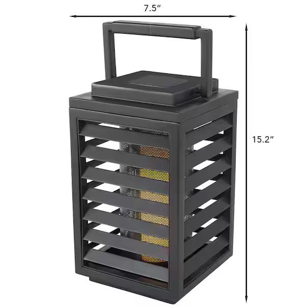 Hampton Bay Linterna solar para exteriores Ambrose Black Flicker Flame con LED integrado
