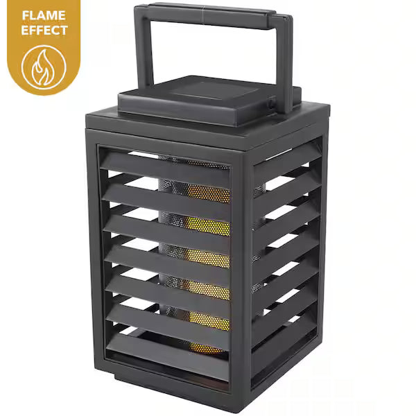 Hampton Bay Linterna solar para exteriores Ambrose Black Flicker Flame con LED integrado