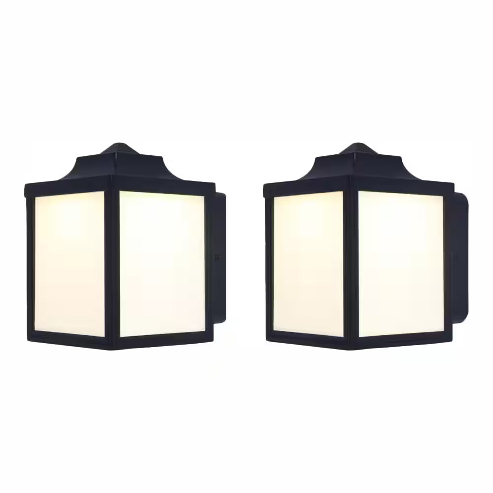 Hampton Bay 6.77 in. Black Outdoor Integrated LED Wall Lantern Sconce (2-Pack)