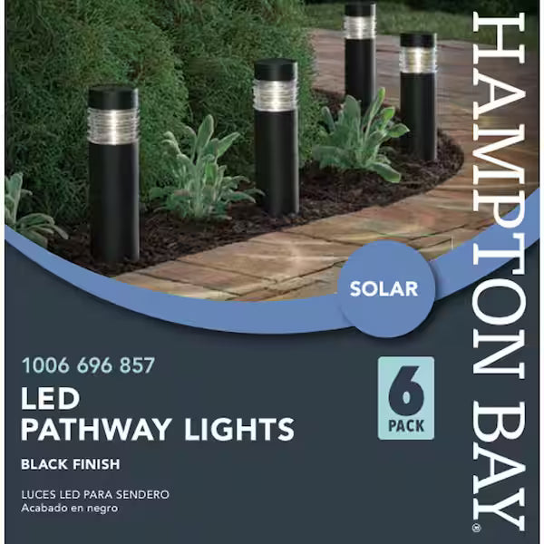 Hampton Bay Luz solar para exteriores de 8 lúmenes en color negro (paquete de 6)