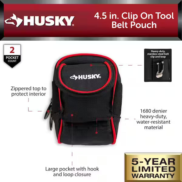 Husky Bolsa para cinturón de herramientas con clip de 4,5 pulgadas