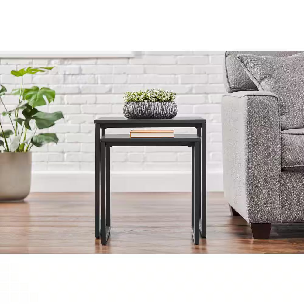 StyleWell Mesas nido Donnelly negras con tapa de madera negra (juego de 2)