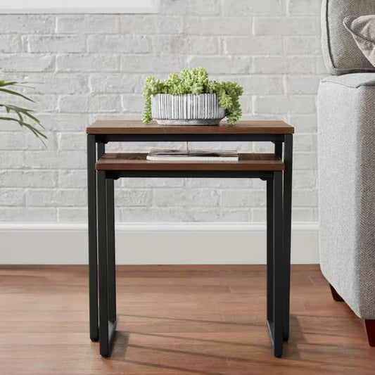 StyleWell Donnelly Black Nesting Tables with Haze Wood Finish Top (Set of 2)