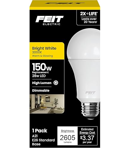 Bombilla incandescente Feit Electric de 150 W A21 de tres vías, línea A, E26 (mediana), blanco suave, x2 unid. - Cueva de Machos 2.0