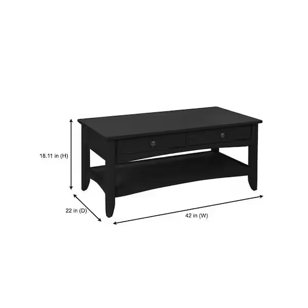 StyleWell Mesa de centro rectangular Cedar Springs de madera negra carbón con 2 cajones (106,68 cm de ancho x 46 cm de alto)