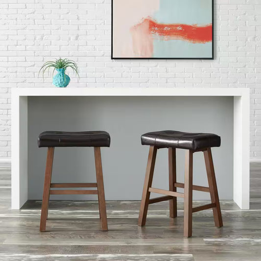 (Set of 2) DP18027 StyleWell Backless Saddle Seat Faux Leather Upholstered Counter Stool in Dark Brown