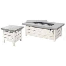 Sunbury 48 in. Steel LP Gas White Low Profile Concrete Tile Top Fire Pit with Tank Holder (Tank Holder) (Box 2)