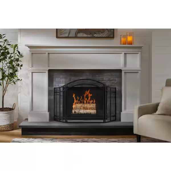 Pantalla para chimenea de acero negro Salishan de 3 paneles