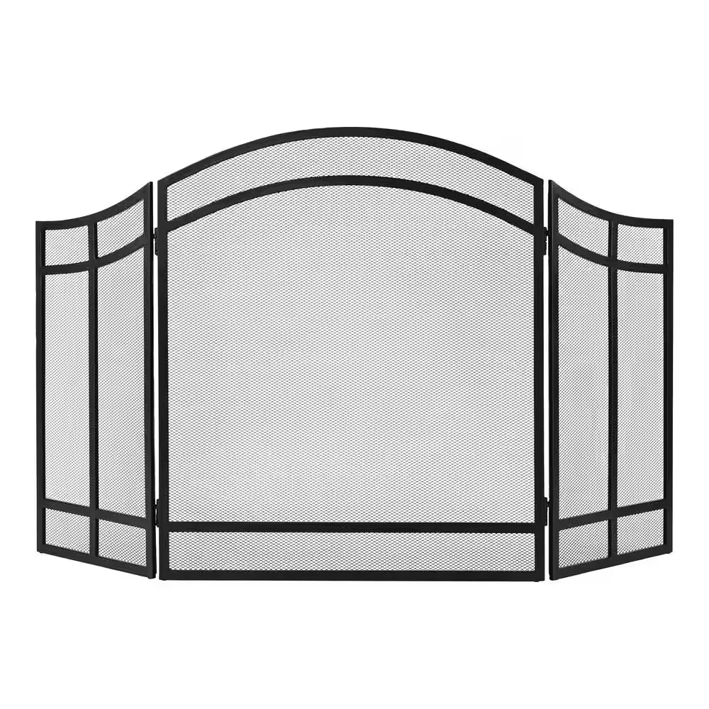 Pantalla para chimenea de acero negro Salishan de 3 paneles