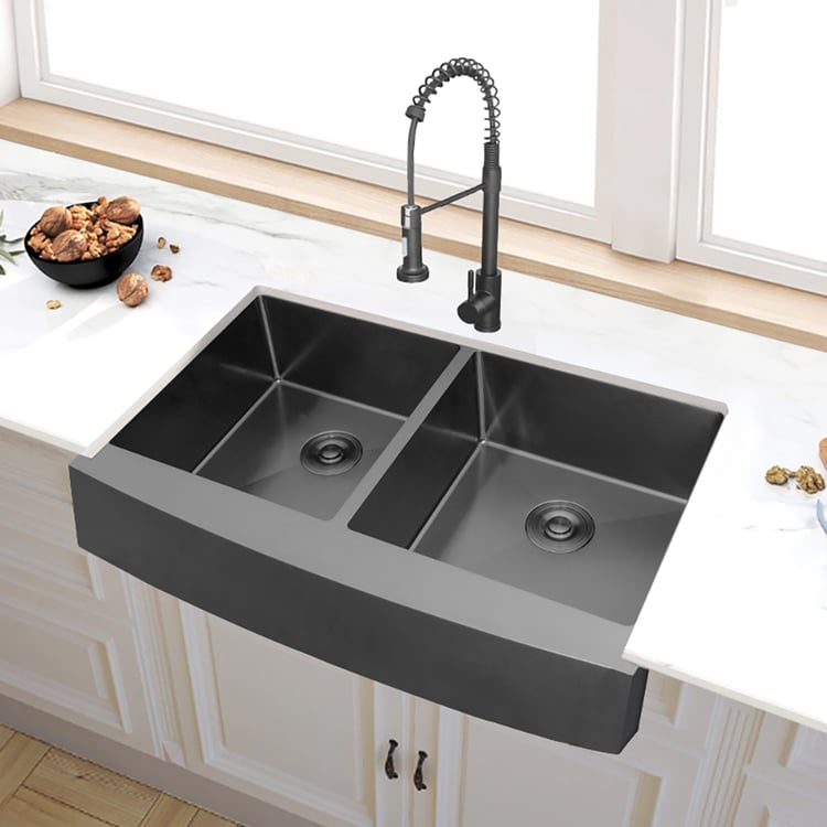 Gracier Bay Fregadero de cocina de acero inoxidable negro metalizado de 33 pulgadas con delantal delantero y un solo seno, calibre 18. - Cueva de Machos 2.0