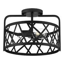 Hampton Bay Lámpara de techo semiempotrada Mahre de 13 pulgadas con 2 luces, color negro mate y pantalla metálica con rejilla - Cueva de Machos 2.0