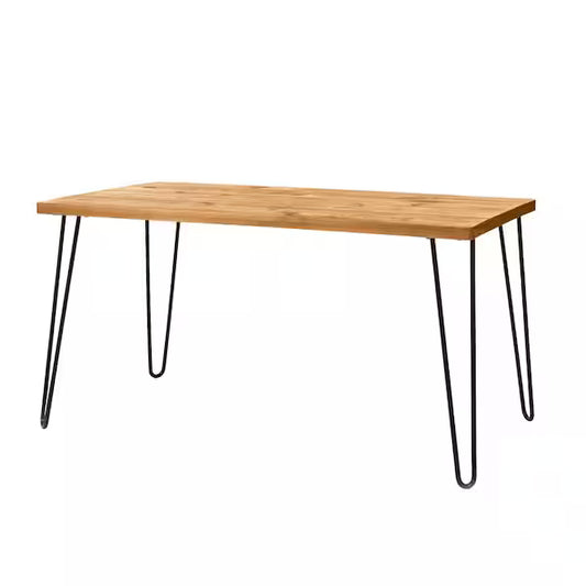 StyleWell Banyan Honey Brown Wood Rectangular Dining Table for 6 with Metal Hairpin Legs (59 in. L x 29.7 in. H)