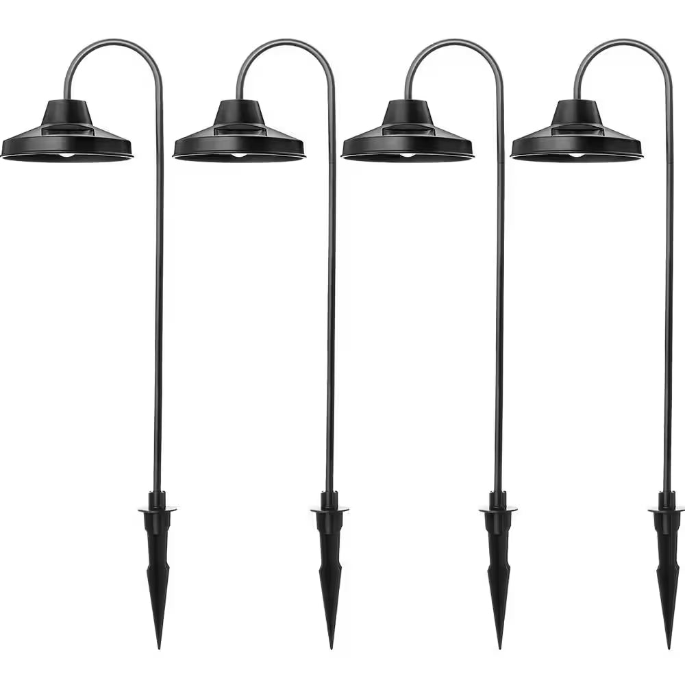 Hampton Bay Covington Matte Black LED Modern Farmhouse Shepherd Hook Outdoor Solar Path Light (4-Pack) 99114
