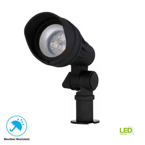Hampton Bay Foco LED integrado para exteriores de bajo voltaje, equivalente a 20 vatios, color negro