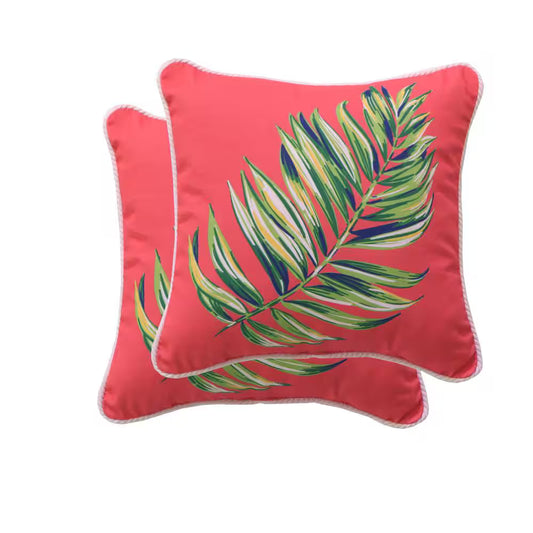 16 in. Maui Palm Square Outdoor Throw Pillow (2-Pack)