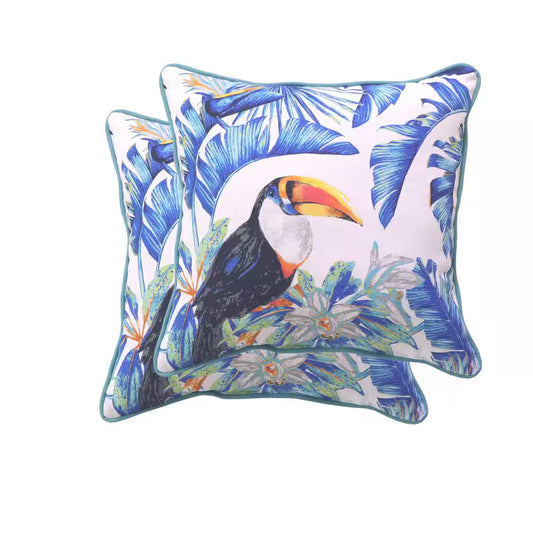 18 in. Tropical Toucan Square Outdoor Throw Pillow (2-Pack)
