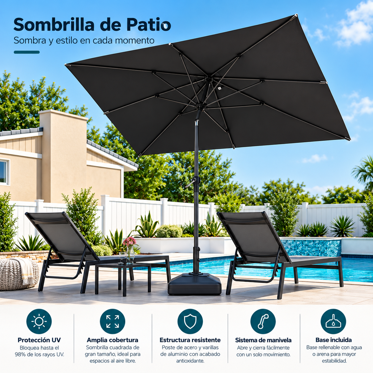 Sombrilla de Patio Cuadrada – Elegancia y Protección  6x9