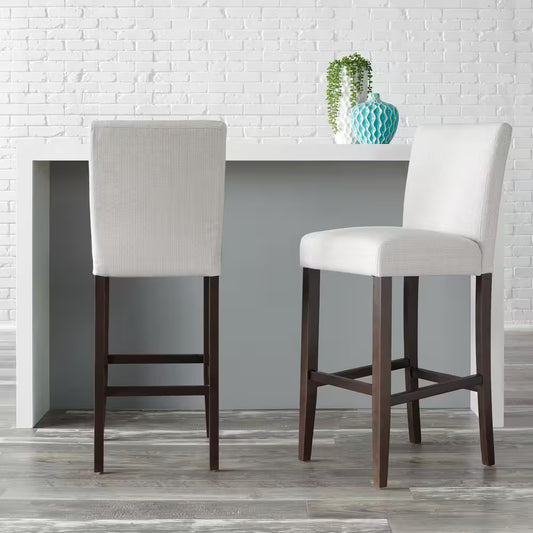 StyleWell 30 in. Banford Riverbed Beige Wood Upholstered Bar Stools with Back (Set of 2)