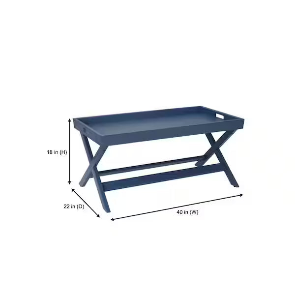 StyleWell  mesa de centro rectangular con bandeja de madera azul acero (101,6 cm de ancho x 45,7 cm de alto)