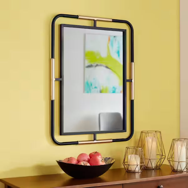STYLEWELL ESPEJO MODERNO RECTANGULAR MEDIANO NEGRO Y DORADO (81 cm de alto x 61 CM de ancho)