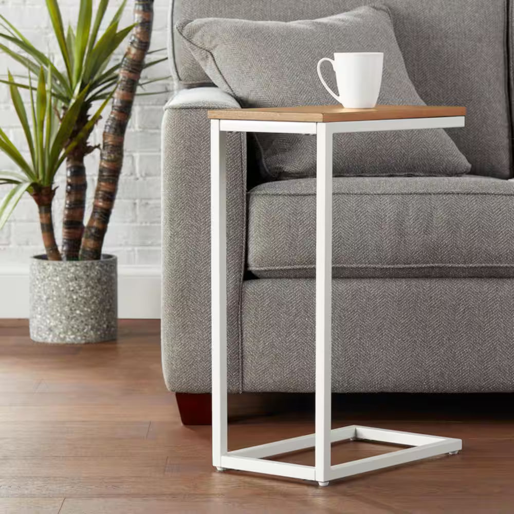 StyleWell  Mesa auxiliar Donnelly en forma de C con tablero de madera color  blanca