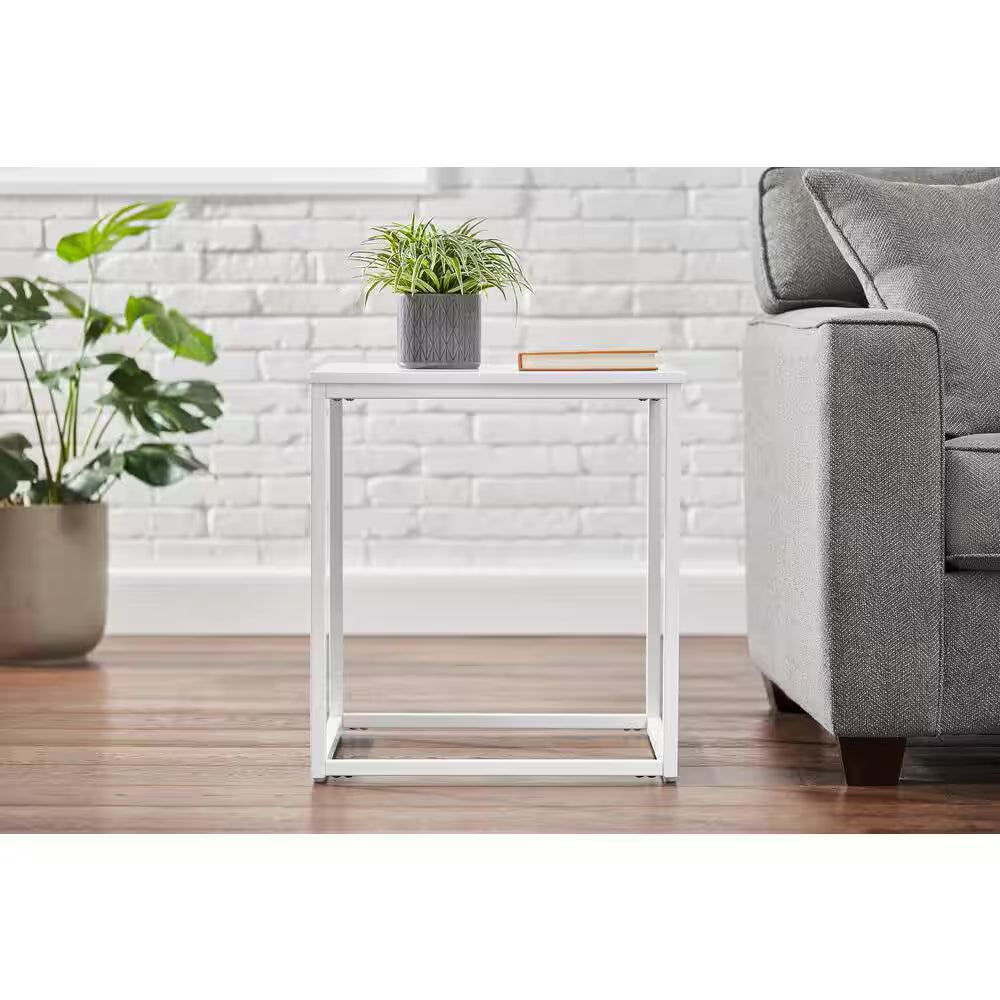StyleWell Mesa auxiliar Donnelly blanca con tablero de madera blanca (50,8 cm de ancho x 55,9 cm de alto)